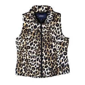 Land's End Women's Leopard Animal Print Down Puffer Vest Size Small EUC